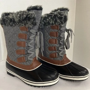 Women Winter Mid Calf Boots Fur Lined Waterproof Snow Boots Gray Size 8 R12 - Picture 1 of 5