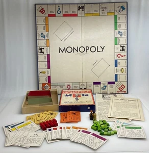 Vintage Monopoly Blue Box Gettoni Legno Case Alberghi Tavola Atti Istruzioni - Foto 1 di 19