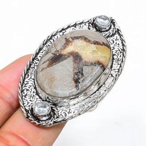Septerian Piedra,Blanco Piedra Topacio 925 Plata de Ley Joyería Anillo Tamaño 10 - Imagen 1 de 5