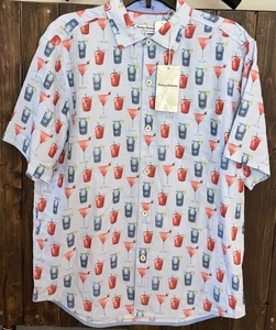 Tommy Bahama Mens SMALL Coconut Point Cheers Red White Blue Cocktail Shirt NEW - Picture 1 of 14