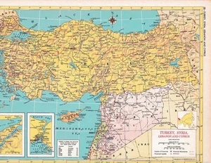 Mapa vintage de Turquía Siria 1953 / 9x12 gran tamaño para enmarcar / 70+ años - Imagen 1 de 1
