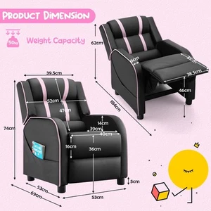 Kids Reclining Sofa Chair with Adjustable Backrest and Footrest, Pink - Picture 1 of 12