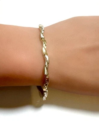 Pulseira de elos de corrente italiana sólida 10k 2 tons ouro amarelo e branco extravagante 4,7 g 7” - Imagem 1 de 4