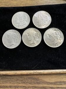 1923 $1 Peace Dollars (3) , 1921 Morgan Dollars (2) BU