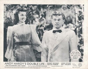 ANDY HARDY'S DOUBLE LIFE ORIGINAL LOBBY CARD MICKEY ROONEY ESTHER WILLIAMS