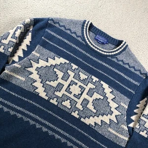 Pendleton Sweater Adult Large Blue Shetland Wool Knit Aztec Geometric Crewneck - Picture 1 of 14