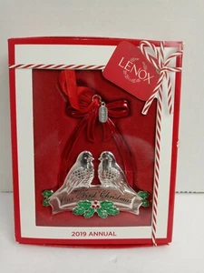 LENOX OUR FIRST CHRISTMAS 2019 Annual Ornament Two Silver Love Birds NIB - Picture 1 of 4