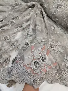 Silber Perlen Spitze Stoff von The Yard 3D Blumen Stickerei Abschlussballkleid - Bild 1 von 9