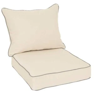 SORRA HOME Outdoor Pillow + Cushion Set Sunbrella Canvas Solid Antique Beige - Picture 1 of 5