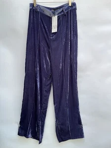 Zara Blue Velvet Trousers Straight Size Small Ref 4432 275 - Picture 1 of 3
