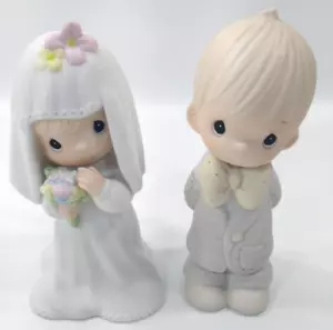 Enesco Precious Moments 1983 Porzellan Braut Bräutigam Figuren E-2846 & E-2837 Set - Bild 1 von 6