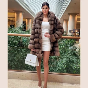 90CM Women Real Fox Fur Hooded Coats Genuine Fox Fur Jacket Fashion Warm Outwear - Picture 1 of 7