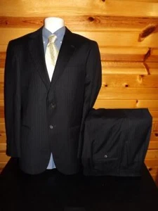 Oscar de la Renta 41R 35X31 Navy Blue Pinstriped Wool Suit Two Button Closure - Picture 1 of 10