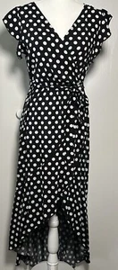 NWT GC Grecerelle Navy White Polka Dot Faux Wrap Maxi Dress Womens S Hi Low - Picture 1 of 9