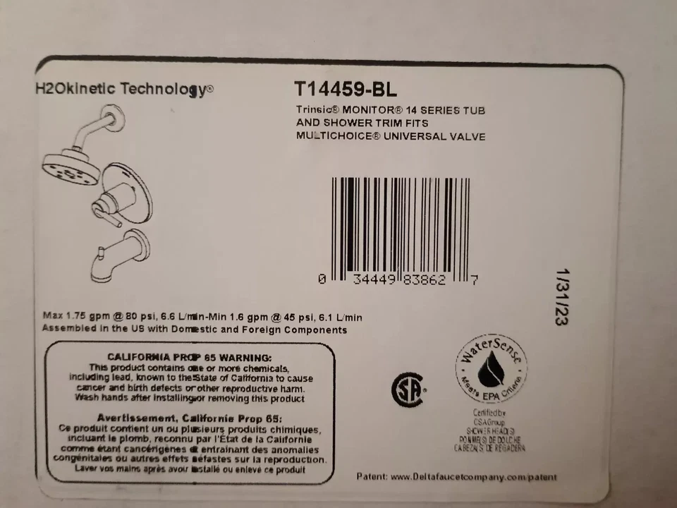 Delta T14459 Trinsic Monitor 14 Series Single Function Pressure - Black - Image 1 of 2