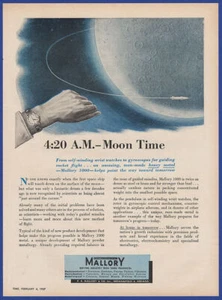 Vintage 1957 MALLORY 1000 Heavy Metal 4:20 Moon Time Print Ad 50's - Picture 1 of 1