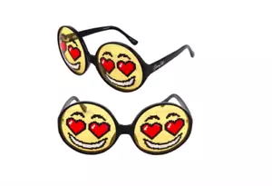 LINDA FARROW JEREMY SCOTT Silver Steel 'Teashade' Red Smiley Emoticon Sunglasses - Picture 1 of 8