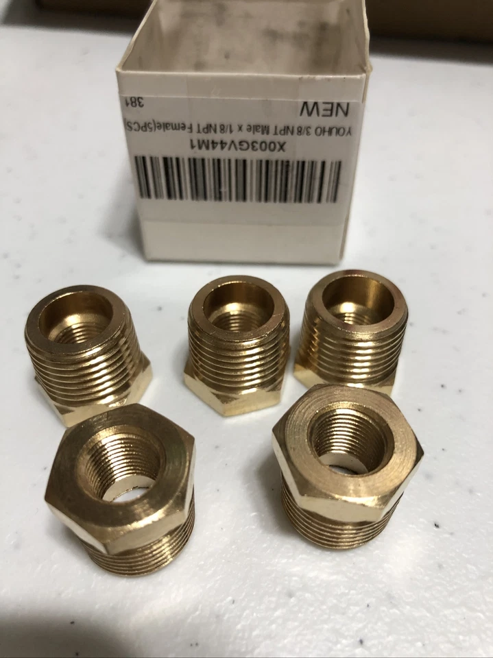 5--3/8 Male to 1/8 Female Npt Brass Pipe Reducer Bushing Fitting Water Fuel Gas - Image 1 of 1