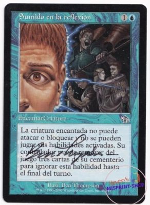 Lost in Thought Spanish Mtg MISPRINT. Wrong Cardtype, needs a space. SIGNED - Imagen 1 de 3