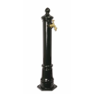 Gartenbrunnen Wasserbrunnen Vintage Zapfsäule rund Alu. grün Mes. Hahn H.80x23cm - Bild 1 von 3