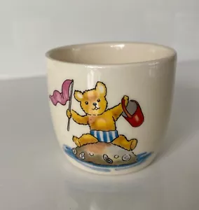 Vintage BRIXHAM POTTERY TEDDY BEAR EGG CUP Sandcastles Beach & Robin - Picture 1 of 5