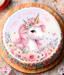 Unicorn Cake Topper Personalized Edible Circle Image Decoration #171 - Picture 1 of 5