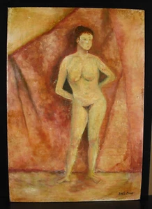 Emile BAES (1879-1954)  huile sur carton originale nu de femme de face 56 cm - Imagen 1 de 10