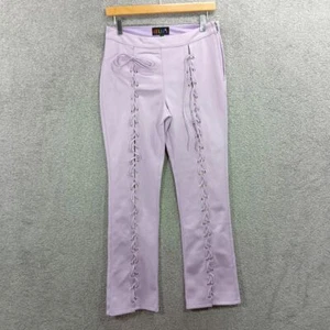 DELIA’S PURPLE LEATHER TROUSERS LACE UP PANTS LAVENDER VEGAN STRAIGHT LEG UK S - Picture 1 of 4