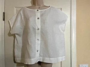 Bryn Walker White Linen Bessie Button Front Boxy Oversized Lagenlook Top Medium - Picture 1 of 7