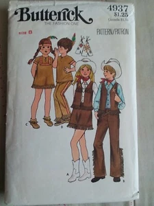 Butterick Child Cowboy Cow Girl Indian Costume 4937 Size 8 - Picture 1 of 1