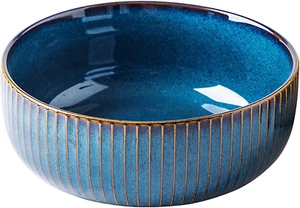 Salad Bowl 66 Oz, 8" Large Soup Bowls, Porcelain round Serving Bowl Blue Decora - Picture 1 of 12