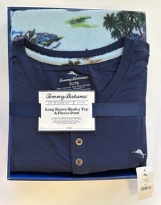 Tommy Bahama Men's Long Sleeve Henley & Pants 2 Piece Set Size XL Navy NWT $94 - Picture 1 of 9