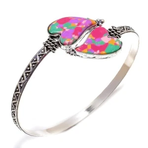 Heart -Mosaic Balloon Turquoise Gemstone 925 Sterling Silver Cuff Bracelet t812 - Picture 1 of 5