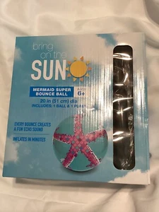 Pelota de playa inflable Bring On The Sun Mermaid Super Bounce con bomba nueva en caja - Imagen 1 de 3