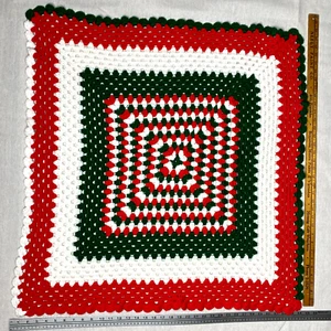 Handmade Crochet Blanket Afghan Lap Baby Throw White Red Green 36in x 36" OOAK - Picture 1 of 3