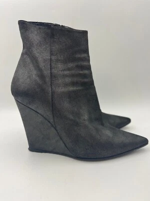 Botines Barbara Bui Vintage Elegantes Años 80 Para Mujer | Gris Pizarra Gamuza Cuña Foto 1 de 4