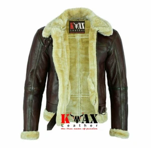 Chaqueta de Cuero de Oveja Real Cuello de Piel Marrón Segunda Guerra Mundial B3 Bombardero RAF Aviador  - Imagen 1 de 6