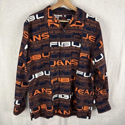 Camisa FUBU Naranja Azul Estampado Completo Abotonada Manga Larga Y2K Niños Grande Foto 1 de 4