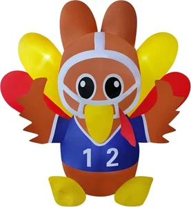 6ft Tall 7ft Wide Thanksgiving Inflatable Turkey Decorations Football Player Tur - Picture 1 of 9