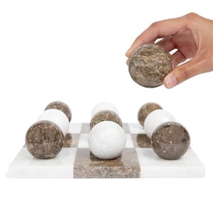 Marble Tic Tac Toe Set | Decorative Round Tic Tac Toe Game Set | Coffee Table... - Picture 1 of 9