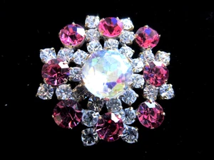 Schöner Tschechischer Vintage Stil Glas Strass Knopf Kristall & Rosa Auroa - Bild 1 von 4