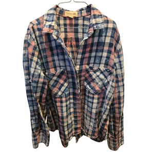 Cloth & Stone Langarmshirt mit Knopfleiste M Damen blau rosa Herbst kariert - Bild 1 von 5