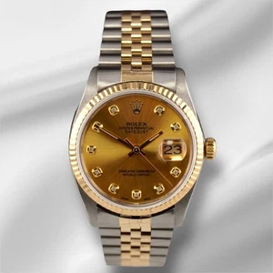 Rolex Datejust 36mm Yellow Gold Fluted Gold Diamond Dial Jubilee Watch - Picture 1 of 12
