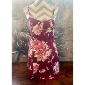 Made In USA w/ Vintage Fabrics Maroon Floral Mini Dress-Corset Lace Up Back-Sz S - Picture 1 of 18