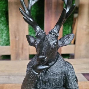 Hirsch Figur Schwarz Reh 21cm Hirschkopf Büste Geweih Hirschgeweih Jagd Landhaus - Bild 1 von 16