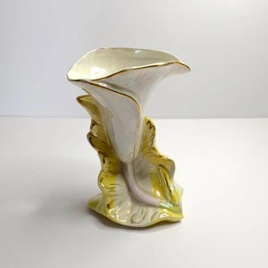 Vintage Blumenvase irisierende Keramik Lilie Goldrand MCM Art Deco Glanzware - Bild 1 von 9