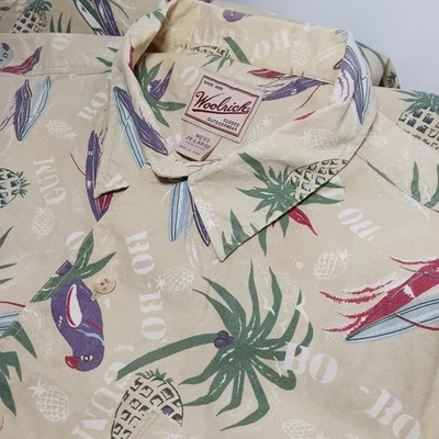 Camisa de Colección Woolrich Resistente Ropa de Exterior Hawaiana Estampada por Todas Partes Para Hombres Talla 2XL Tostada Foto 1 de 4