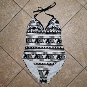 Costume da bagno donna Old Navy grande reggicalze pezzo unico nero bianco stravagante chic - Foto 1 di 14