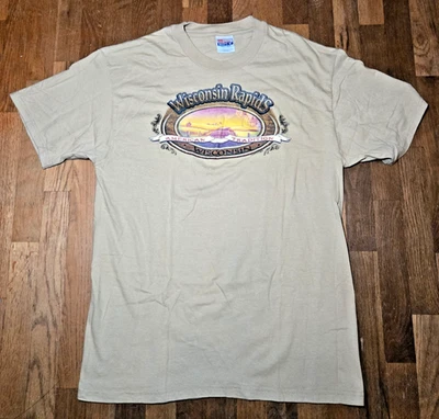 *RaRe* vintage 1990's WISCONSIN RAPIDS tan beige short sleeve T-SHIRT Large - Изображение 1 из 3