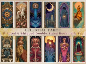 Tarot Card Arcana Bookmark Set Colorful Pagan Mystic Bookmarks Printed Set Of 12 - Foto 1 di 7
